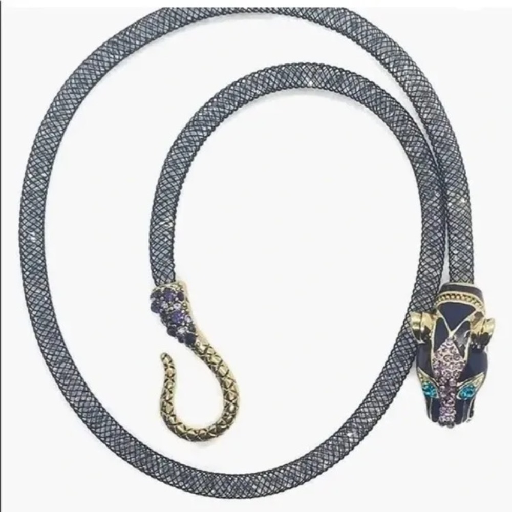 BETSEY JOHNSON Crystal-Filled Mesh Structure Panther Choker Collar Necklace NWOT